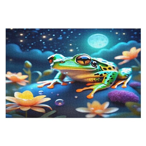 Big Eyed Frosch Holzpuzzle 1000 Teile Klassische Puzzles Erwachsene Kinder Puzzle DIY Kit Holzspielzeug Einzigartiges Geschenk Moderne Wohnkultur （75×50cm） von AAPZY