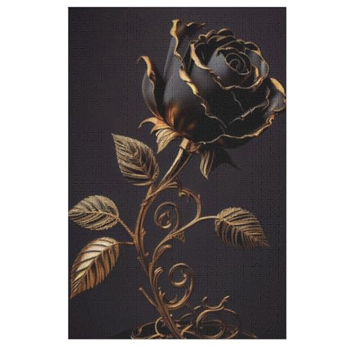 Black Rose Holzpuzzle 1000 Teile, Knobelspiele Für Erwachsene, Teenager, Puzzles Unmögliche - Kinder Puzzle Zimmer Deko （78×53cm） von AAPZY