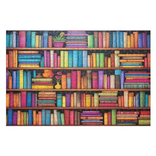 Bücherregal Holzpuzzle Erwachsene - 1000 Teiliges Jigsaw Knobelspiel - Puzzle Für Erwachsene & Kinder - Outdoor & Reisespielzeug - Geduldspiel （75×50cm） von AAPZY