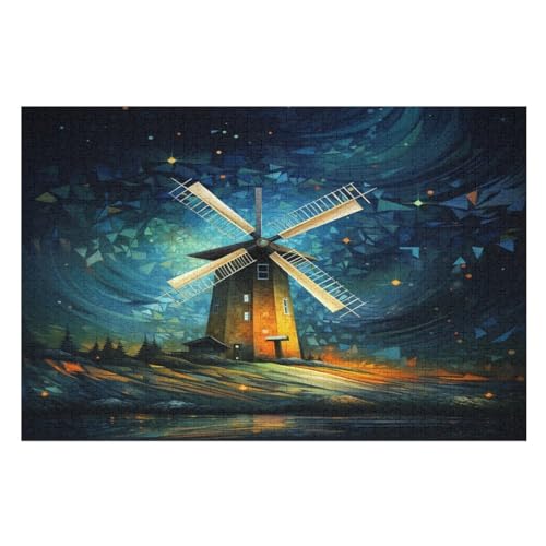 Bunte Windmühle Puzzle Für Erwachsene,1000-teiliges Puzzle,Puzzle Für Erwachsene Und Kinder,Holzpuzzle,Lernspielzeug, （75×50cm） von AAPZY