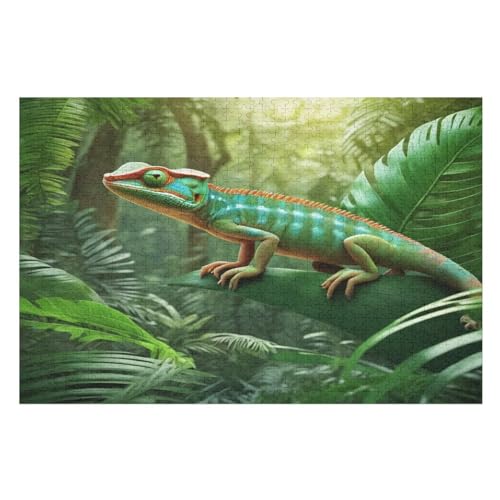 Chamäleon Holzpuzzle 1000 Stück Puzzles Für Erwachsene Teenager Stress Abbauen Familien-Puzzlespiel Poster 1000-teiliges Puzzle Kinder Lernspiel Spielzeug Geschenk （75×50cm） von AAPZY