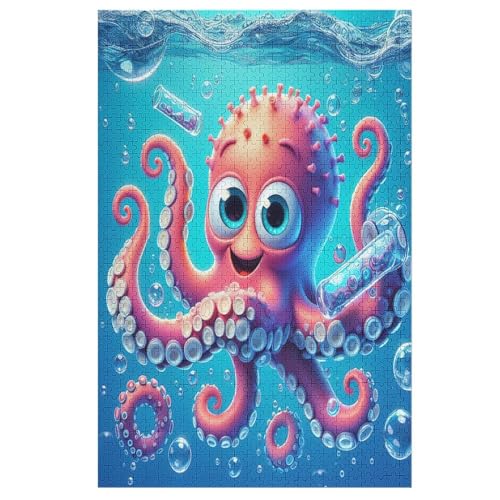 Cute Oktopus Holzpuzzle Erwachsene - 1000 Teiliges Jigsaw Knobelspiel - Puzzle Für Erwachsene & Kinder - Outdoor & Reisespielzeug - Geduldspiel （78×53cm） von AAPZY
