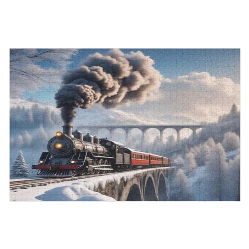 Dampflokomotive Holzpuzzle 1000 Teile, Knobelspiele Für Erwachsene, Teenager, Puzzles Unmögliche - Kinder Puzzle Zimmer Deko （75×50cm） von AAPZY
