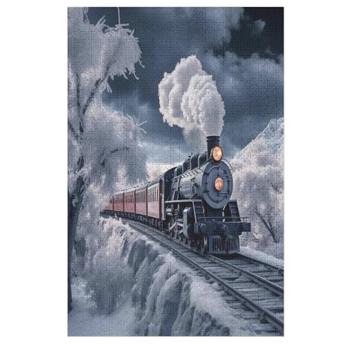 Dampfzug -Puzzle, 1000 Teile,Holzpuzzle Für Erwachsene Kinder, Lustiges Spielzeug, Denkspiel, Spielzeug, Bildungsspiel, Herausforderung, Pädagogisch, （78×53cm） von AAPZY