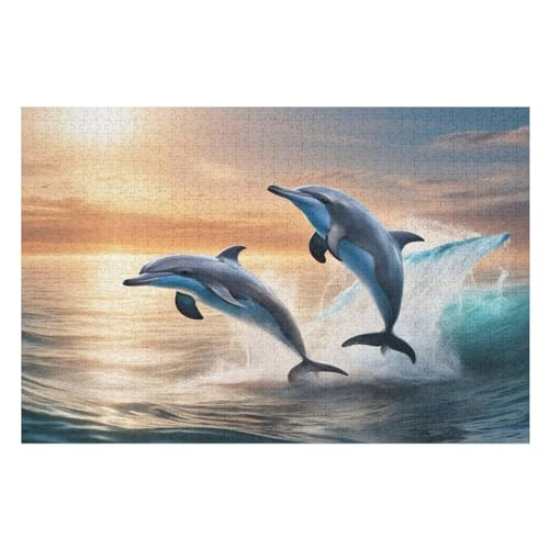 Delfin Holzpuzzle 1000 Stück Puzzles Für Erwachsene Teenager Stress Abbauen Familien-Puzzlespiel Poster 1000-teiliges Puzzle Kinder Lernspiel Spielzeug Geschenk （75×50cm） von AAPZY