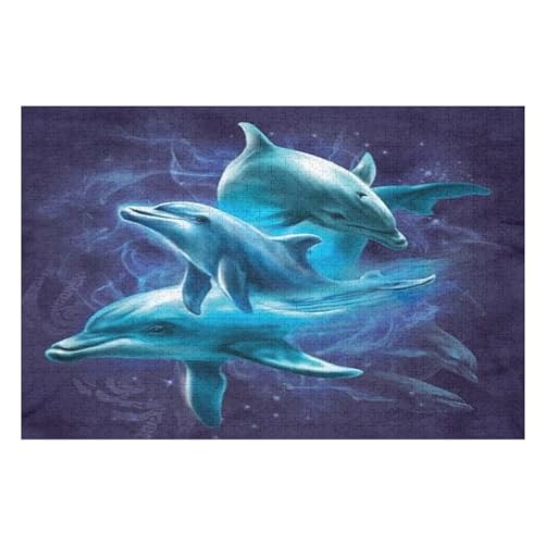Delfin Holzpuzzle 1000 Teile Klassische Puzzles Erwachsene Kinder Puzzle DIY Kit Holzspielzeug Einzigartiges Geschenk Moderne Wohnkultur （75×50cm） von AAPZY