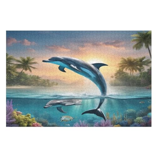 Delfin Holzpuzzle 1000 Teile Klassische Puzzles Erwachsene Kinder Puzzle DIY Kit Holzspielzeug Einzigartiges Geschenk Moderne Wohnkultur （75×50cm） von AAPZY