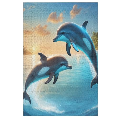 Delfin -Puzzle, 1000 Teile,Holzpuzzle Für Erwachsene Kinder, Lustiges Spielzeug, Denkspiel, Spielzeug, Bildungsspiel, Herausforderung, Pädagogisch, （78×53cm） von AAPZY