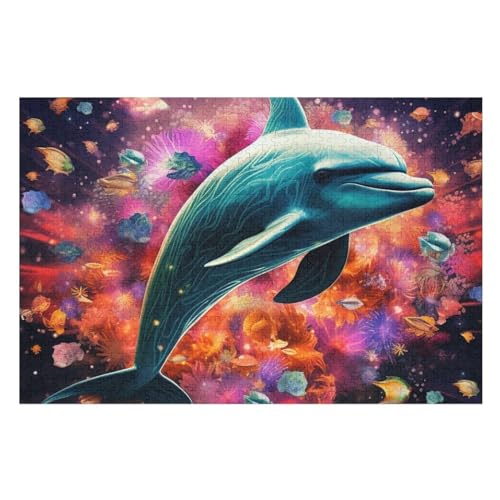 Delfin Puzzle Für Erwachsene 1000 Teile Premium 100% Recyceltes Brett Zum Lernen, Lernspielzeug, Familienspiele Kinder Holzpuzzle （75×50cm） von AAPZY