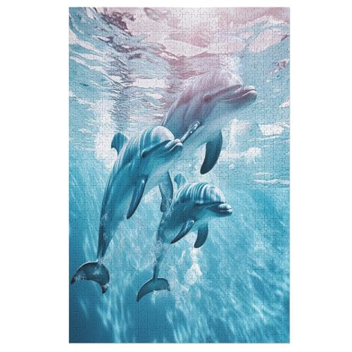 Delfin Puzzle Für Erwachsene 1000 Teile Premium 100% Recyceltes Brett Zum Lernen, Lernspielzeug, Familienspiele Kinder Holzpuzzle （78×53cm） von AAPZY