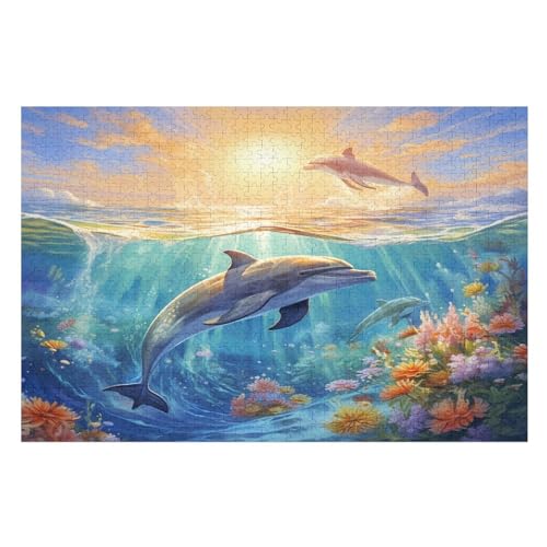 Delfins Holzpuzzle 1000 Stück Puzzles Für Erwachsene Teenager Stress Abbauen Familien-Puzzlespiel Poster 1000-teiliges Puzzle Kinder Lernspiel Spielzeug Geschenk （75×50cm） von AAPZY