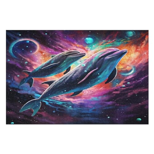 Delphin Holzpuzzle 1000 Teile Klassische Puzzles Erwachsene Kinder Puzzle DIY Kit Holzspielzeug Einzigartiges Geschenk Moderne Wohnkultur （75×50cm） von AAPZY