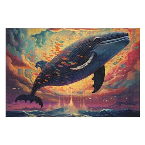 Der Wal Puzzle 1000 Teile, Holzpuzzle Für Erwachsene, Impossible Puzzle, Geschicklichkeitsspiel Für Die Ganze Familie, Puzzle Farbenfrohes Legespiel Kinder Puzzles （75×50cm） von AAPZY