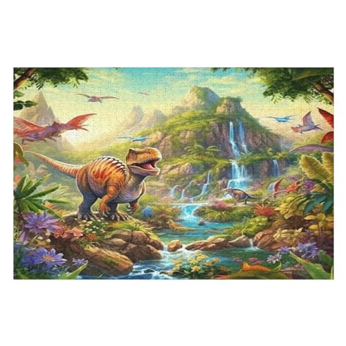 Dinosaurier Holzpuzzle 1000 Stück Puzzles Für Erwachsene Teenager Stress Abbauen Familien-Puzzlespiel Poster 1000-teiliges Puzzle Kinder Lernspiel Spielzeug Geschenk （75×50cm） von AAPZY