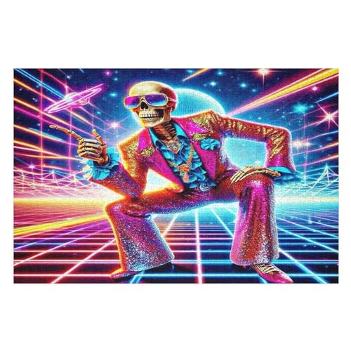 Disco-Schädel Puzzle 1000 Teile, Holzpuzzle Für Erwachsene, Impossible Puzzle, Geschicklichkeitsspiel Für Die Ganze Familie, Puzzle Farbenfrohes Legespiel Kinder Puzzles （75×50cm） von AAPZY