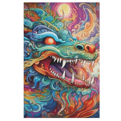 Drache 1000 Teile Puzzles Für Erwachsene Holzpuzzle Familienpuzzlespiel Stressabbau-Puzzle Für Erwachsene Kinder Ab 12 Jahren （78×53cm） von AAPZY