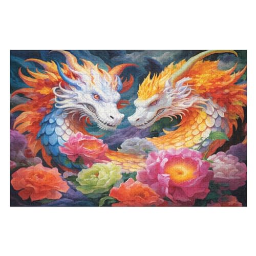 Drache Holzpuzzle 1000 Stück Puzzles Für Erwachsene Teenager Stress Abbauen Familien-Puzzlespiel Poster 1000-teiliges Puzzle Kinder Lernspiel Spielzeug Geschenk （75×50cm） von AAPZY