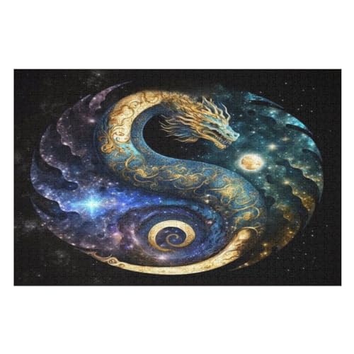 Drache Holzpuzzle 1000 Teile Klassische Puzzles Erwachsene Kinder Puzzle DIY Kit Holzspielzeug Einzigartiges Geschenk Moderne Wohnkultur （75×50cm） von AAPZY