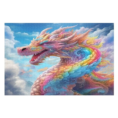Drache -Puzzle, 1000 Teile,Holzpuzzle Für Erwachsene Kinder, Lustiges Spielzeug, Denkspiel, Spielzeug, Bildungsspiel, Herausforderung, Pädagogisch, （75×50cm） von AAPZY