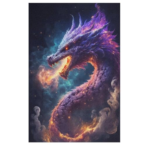 Drache Puzzle 1000 Teile, Holzpuzzle Für Erwachsene, Impossible Puzzle, Geschicklichkeitsspiel Für Die Ganze Familie, Puzzle Farbenfrohes Legespiel Kinder Puzzles （78×53cm） von AAPZY