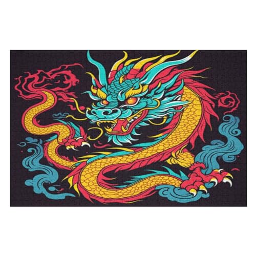 Drachen -Puzzle, 1000 Teile,Holzpuzzle Für Erwachsene Kinder, Lustiges Spielzeug, Denkspiel, Spielzeug, Bildungsspiel, Herausforderung, Pädagogisch, （75×50cm） von AAPZY