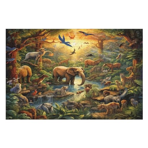 Dschungeltiere Holzpuzzle 1000 Teile Klassische Puzzles Erwachsene Kinder Puzzle DIY Kit Holzspielzeug Einzigartiges Geschenk Moderne Wohnkultur （75×50cm） von AAPZY