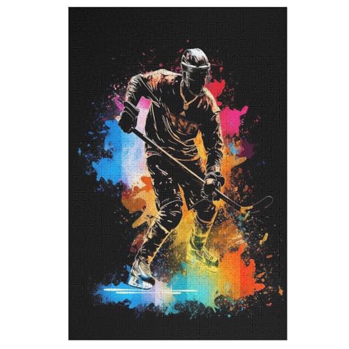 Eishockey 1000 Teile Puzzle Für Erwachsene, Herausforderung Puzzles - Familienpuzzle Verringerter Druck Schwieriges Puzzle Rahmen Holzpuzzle Für Erwachsene Kinder 12+ 78×53cm von AAPZY