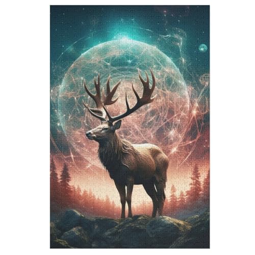 Elch Holzpuzzle 1000 Teile,Puzzles Für Erwachsene, Impossible Puzzle, Geschicklichkeitsspiel Für Die Ganze Familie,Home Dekoration Puzzle, Puzzle Kinder Legespiel （78×53cm） von AAPZY