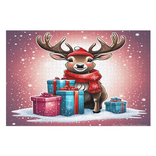 Elch Holzpuzzle 1000 Teile Klassische Puzzles Erwachsene Kinder Puzzle DIY Kit Holzspielzeug Einzigartiges Geschenk Moderne Wohnkultur （75×50cm） von AAPZY