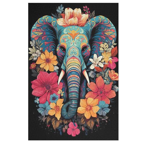Elefant -Puzzle, 1000 Teile,Holzpuzzle Für Erwachsene Kinder, Lustiges Spielzeug, Denkspiel, Spielzeug, Bildungsspiel, Herausforderung, Pädagogisch, （78×53cm） von AAPZY