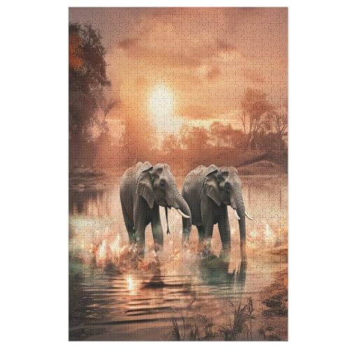 Elefants Puzzle 1000 Teile, Holzpuzzle Für Erwachsene, Impossible Puzzle, Geschicklichkeitsspiel Für Die Ganze Familie, Puzzle Farbenfrohes Legespiel Kinder Puzzles （78×53cm） von AAPZY