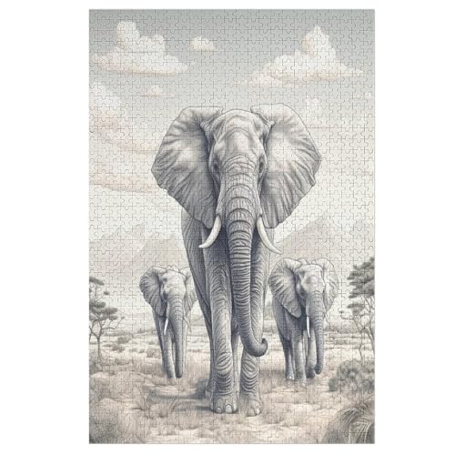 Elefants Puzzle Für Erwachsene 1000 Teile Premium 100% Recyceltes Brett Zum Lernen, Lernspielzeug, Familienspiele Kinder Holzpuzzle （78×53cm） von AAPZY