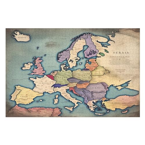 Europakarte Holzpuzzle 1000 Teile, Knobelspiele Für Erwachsene, Teenager, Puzzles Unmögliche - Kinder Puzzle Zimmer Deko （75×50cm） von AAPZY