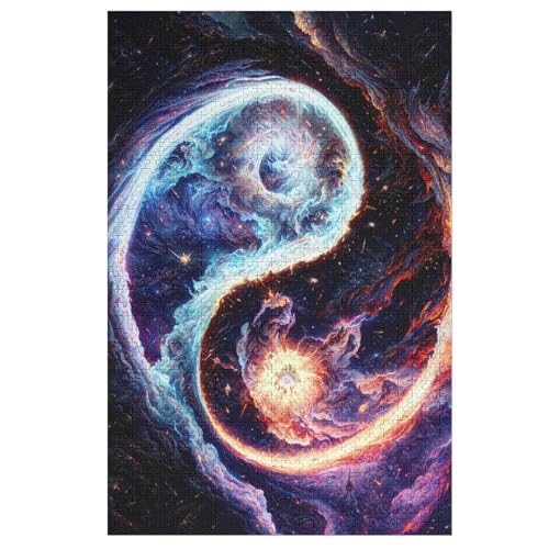 Feuer und EIS Yin und Yang Puzzle Für Erwachsene 1000 Teile Premium 100% Recyceltes Brett Zum Lernen, Lernspielzeug, Familienspiele Kinder Holzpuzzle 78×53cm von AAPZY