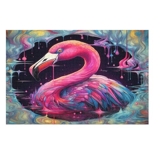 Flamingo Holzpuzzle 1000 Teile, Knobelspiele Für Erwachsene, Teenager, Puzzles Unmögliche - Kinder Puzzle Zimmer Deko （75×50cm） von AAPZY