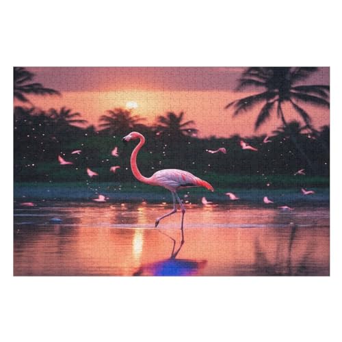 Flamingo Holzpuzzle 1000 Teile, Knobelspiele Für Erwachsene, Teenager, Puzzles Unmögliche - Kinder Puzzle Zimmer Deko （75×50cm） von AAPZY