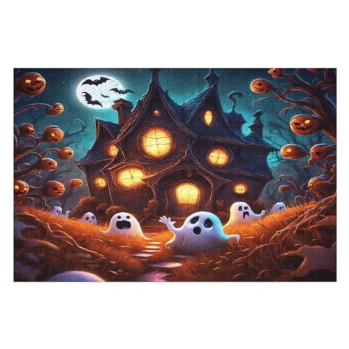 Für Erwachsene 1000-Teiliges Halloween Geist -Puzzle, Holzbrett-Puzzle, Puzzle Für Kinder, Geschenke, （75×50cm） von AAPZY