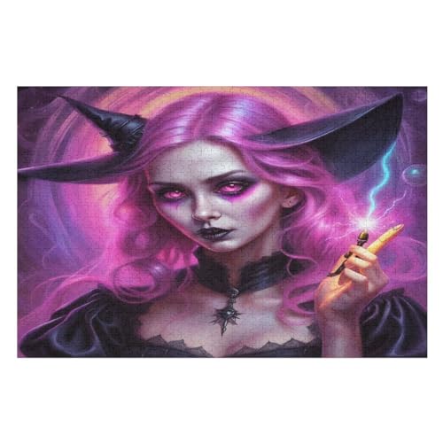 Für Erwachsene 1000-Teiliges Halloween-Hexe -Puzzle, Holzbrett-Puzzle, Puzzle Für Kinder, Geschenke, （75×50cm） von AAPZY