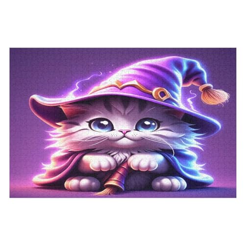 Für Erwachsene 1000-Teiliges Halloween Katze -Puzzle, Holzbrett-Puzzle, Puzzle Für Kinder, Geschenke, （75×50cm） von AAPZY
