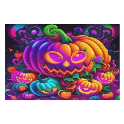 Für Erwachsene 1000-Teiliges Halloween-Kürbis -Puzzle, Holzbrett-Puzzle, Puzzle Für Kinder, Geschenke, （75×50cm） von AAPZY
