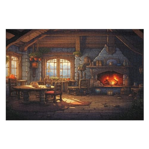 AAPZY Gemütliches Cottage 1000-teiliges Holzpuzzle, Ländlich, Rustikal, Puzzle, 75×50cm, 1 Stück, ab 12 Jahren von AAPZY