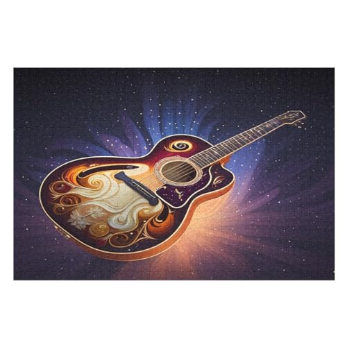 Gitarre Holzpuzzle 1000 Teile Klassische Puzzles Erwachsene Kinder Puzzle DIY Kit Holzspielzeug Einzigartiges Geschenk Moderne Wohnkultur （75×50cm） von AAPZY