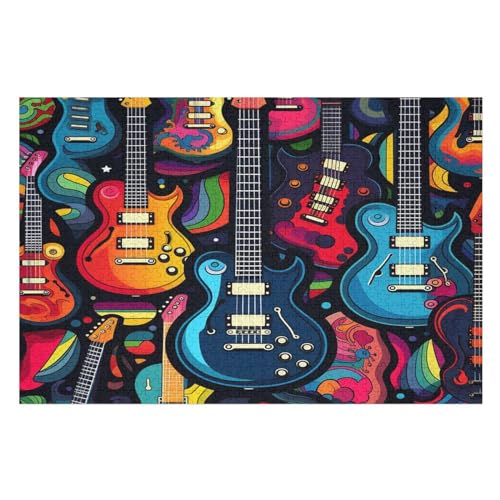 Gitarre -Puzzle, 1000 Teile,Holzpuzzle Für Erwachsene Kinder, Lustiges Spielzeug, Denkspiel, Spielzeug, Bildungsspiel, Herausforderung, Pädagogisch, （75×50cm） von AAPZY