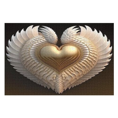 Gold Heart Holzpuzzle 1000 Teile,Puzzles Für Erwachsene, Impossible Puzzle, GesKükenlichkeitsspiel Für Die Ganze Familie,Home Dekoration Puzzle, Puzzle Kinder Legespiel （75×50cm） von AAPZY