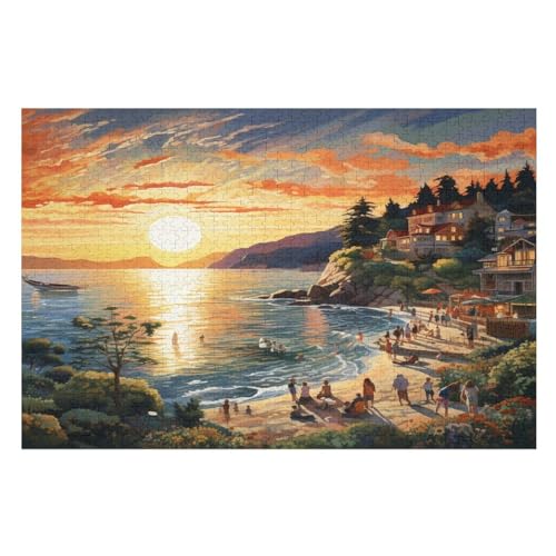Hafensonnenuntergang – Puzzle 1000 Teile, Holzpuzzle, Herausforderndes Geschicklichkeitsspiel Für Die Ganze Familie, Kinder Erwachsenenpuzzle Ab 12 Jahren （75×50cm） von AAPZY