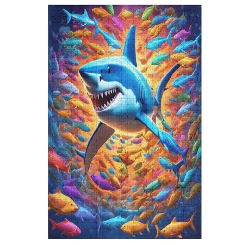 Hai 1000 Teile Puzzle Für Erwachsene, Herausforderung Puzzles - Familienpuzzle Verringerter Druck Schwieriges Puzzle Rahmen Holzpuzzle Für Erwachsene Kinder 12+ （78×53cm） von AAPZY