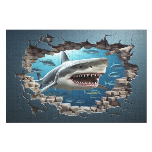 Hai -Puzzle, 1000 Teile,Holzpuzzle Für Erwachsene Kinder, Lustiges Spielzeug, Denkspiel, Spielzeug, Bildungsspiel, Herausforderung, Pädagogisch, （75×50cm） von AAPZY