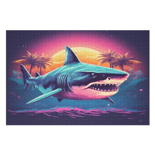 Hais 1000 Teile Puzzles Für Erwachsene Holzpuzzle Familienpuzzlespiel Stressabbau-Puzzle Für Erwachsene Kinder Ab 12 Jahren （75×50cm） von AAPZY