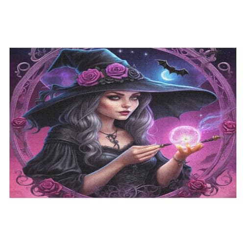 Halloween-Hexe – Puzzle 1000 Teile, Holzpuzzle, Herausforderndes Geschicklichkeitsspiel Für Die Ganze Familie, Kinder Erwachsenenpuzzle Ab 12 Jahren （75×50cm） von AAPZY