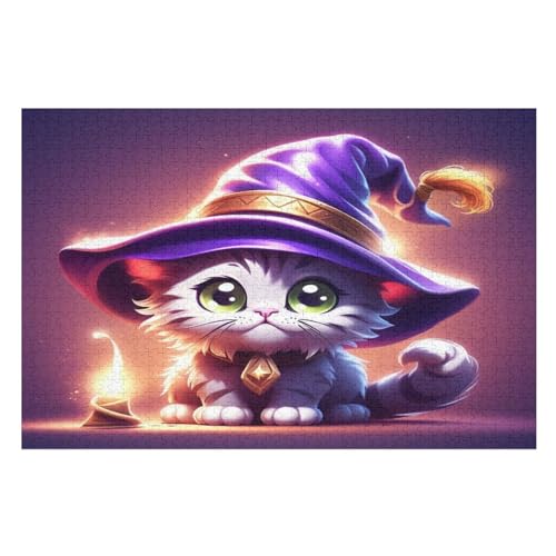 Halloween Katze 1000 Teile Premium-Puzzles Für Erwachsene Kinder- Holzpuzzles Spaß Und Lernspiele - Perfekte Puzzle-Geschenke （75×50cm） von AAPZY